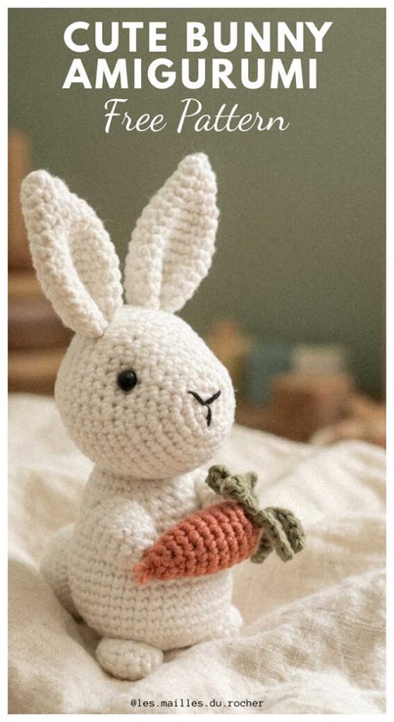 crochet bunny amigurumi free pattern cute handmade bunny holding carrot soft yarn detail cozy setting
