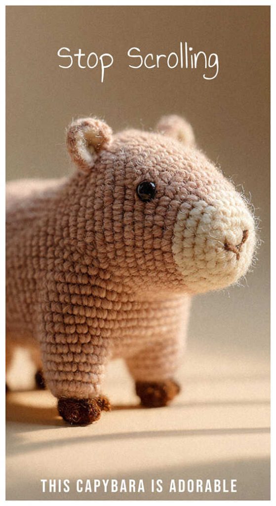 small crochet capybara amigurumi sitting toy cute handmade capybara doll neutral tones