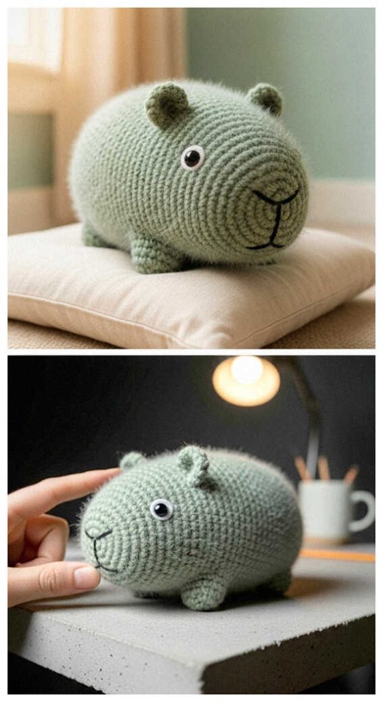 crochet capybara amigurumi plush toy cute handmade capybara doll soft yarn detail