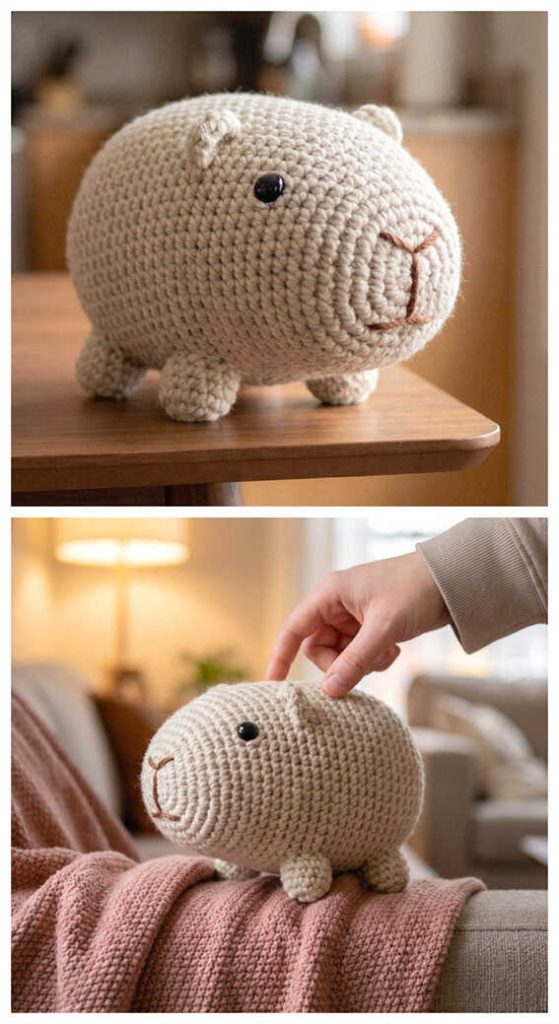 round crochet capybara amigurumi plush cute handmade capybara toy soft texture close up