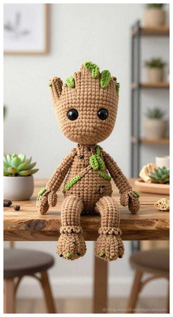 Quick to Make Amigurumi: No sew festive baby groot variant for unique handmade gifts.