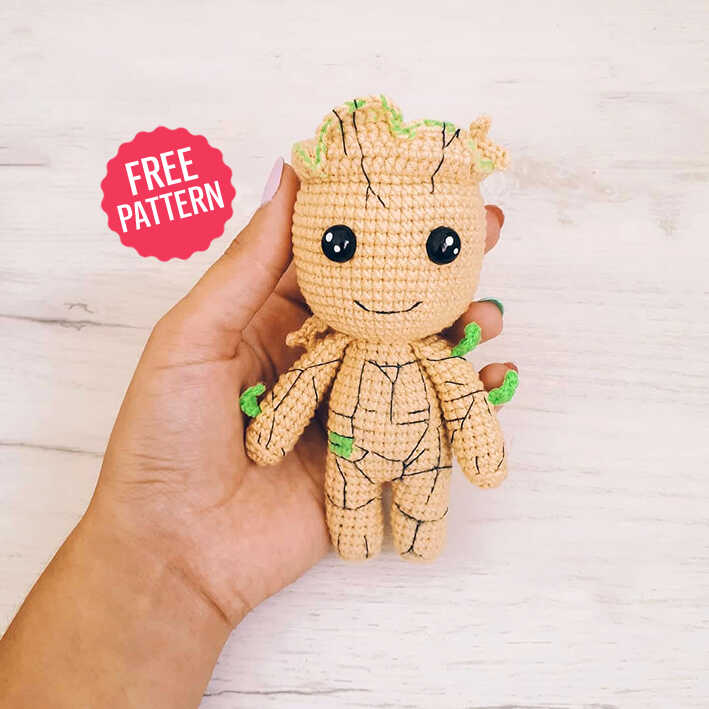 Free Baby Groot Amigurumi Pattern: A No Sew and Quick to Make Amigurumi project for DIY Marvel fans.