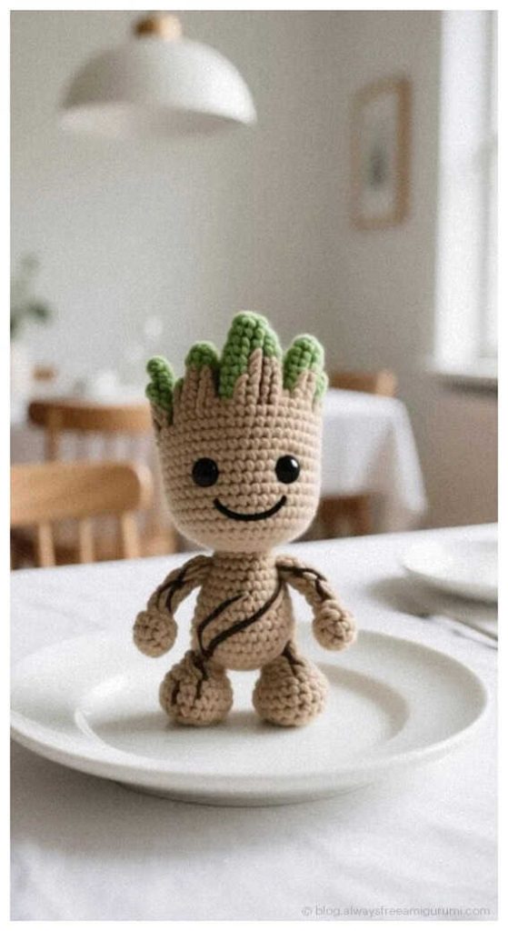 Free Amigurumi Pattern: No sew baby groot textured design for an authentic handmade look.