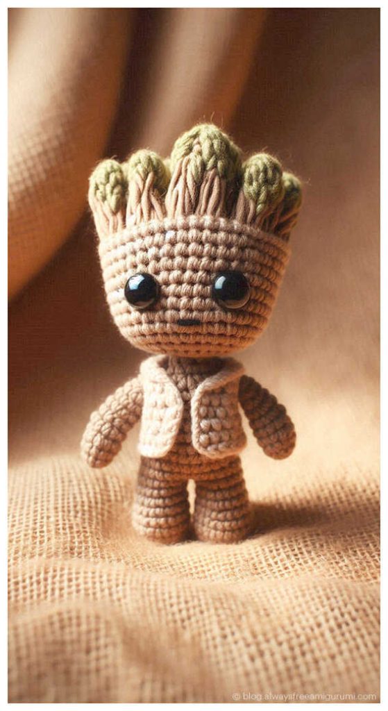 Quick to Make Amigurumi: Free no sew baby groot head pattern for creative nursery mobiles.