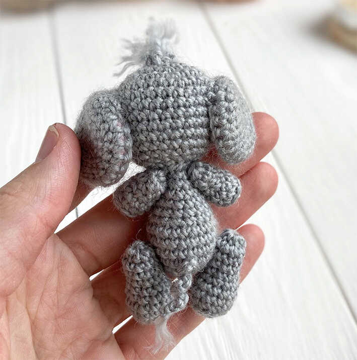 small crochet elephant amigurumi back view free crochet pattern mini handmade elephant toy in hand