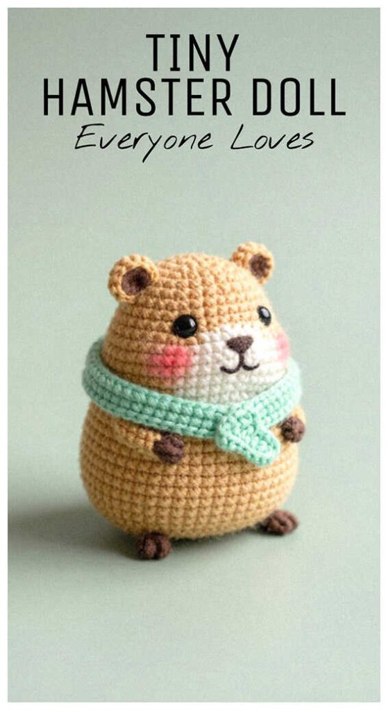 tiny hamster amigurumi crochet doll with scarf cute chubby hamster crochet gift idea