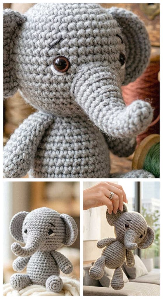 crochet elephant amigurumi close up detailed handmade elephant toy soft yarn texture