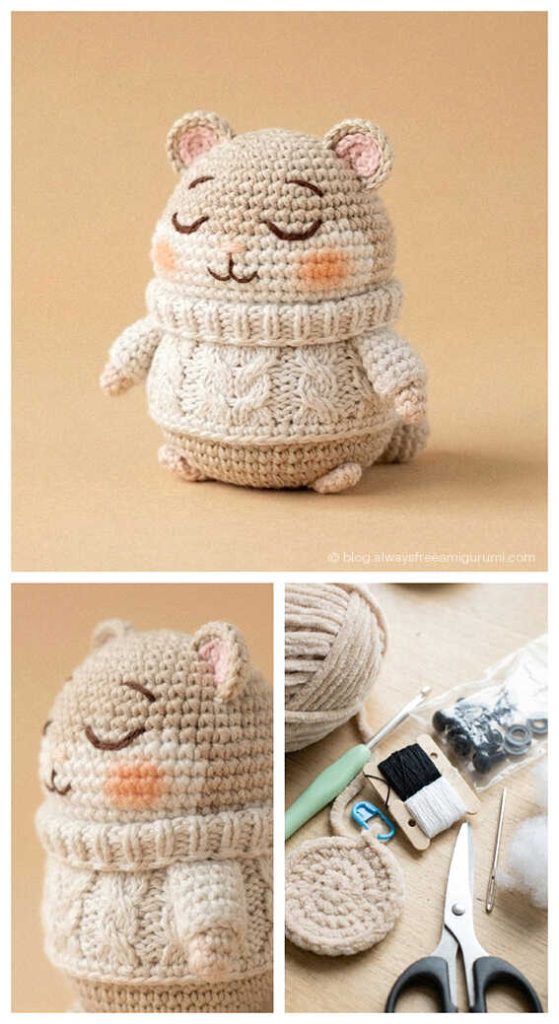 sleepy hamster amigurumi crochet doll in sweater cute handmade hamster plush crochet toy