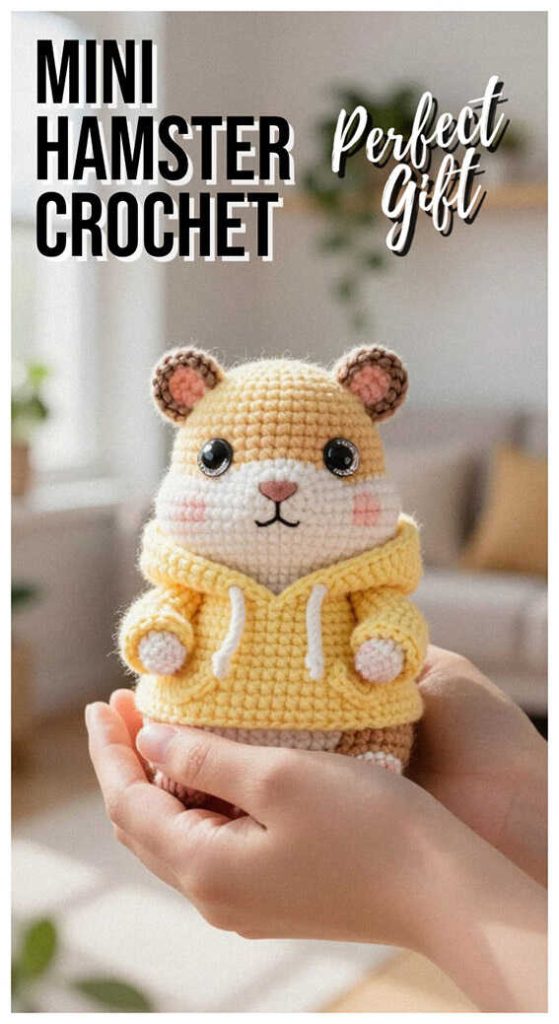 mini hamster amigurumi crochet doll in hoodie tiny handmade crochet gift idea