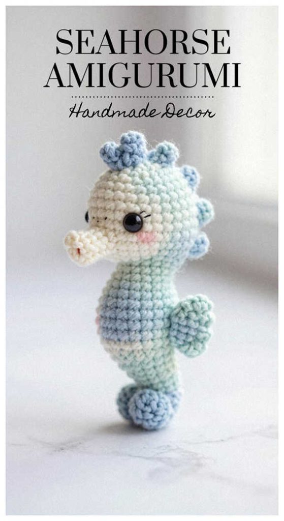 pastel seahorse amigurumi crochet doll handmade ocean animal plush nursery decor idea