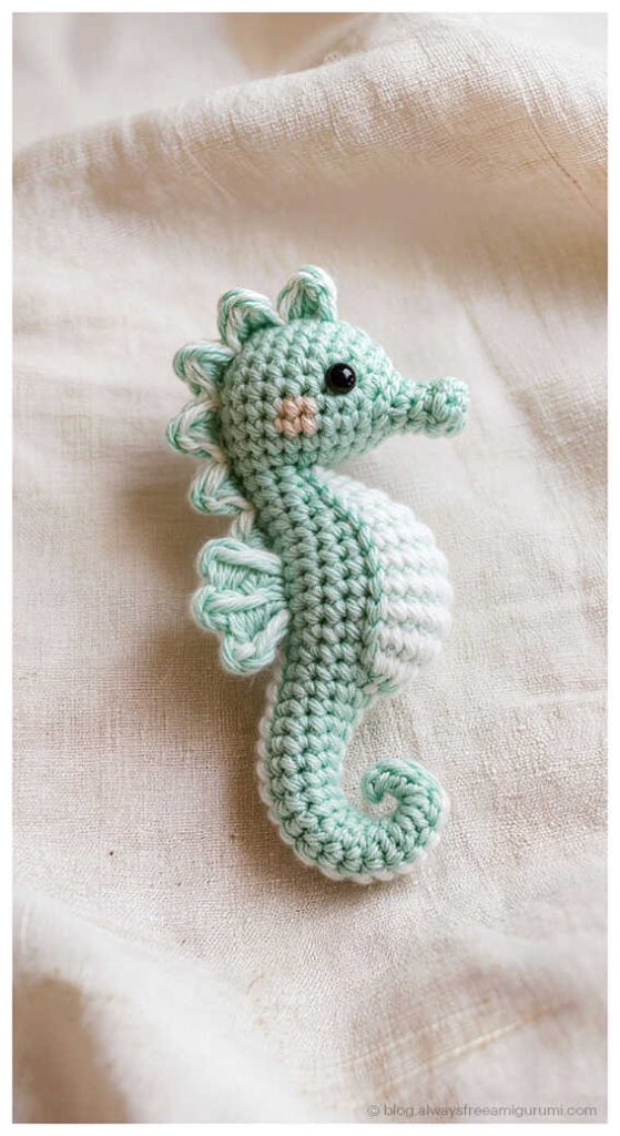 mint green seahorse amigurumi crochet doll cute handmade ocean themed crochet toy
