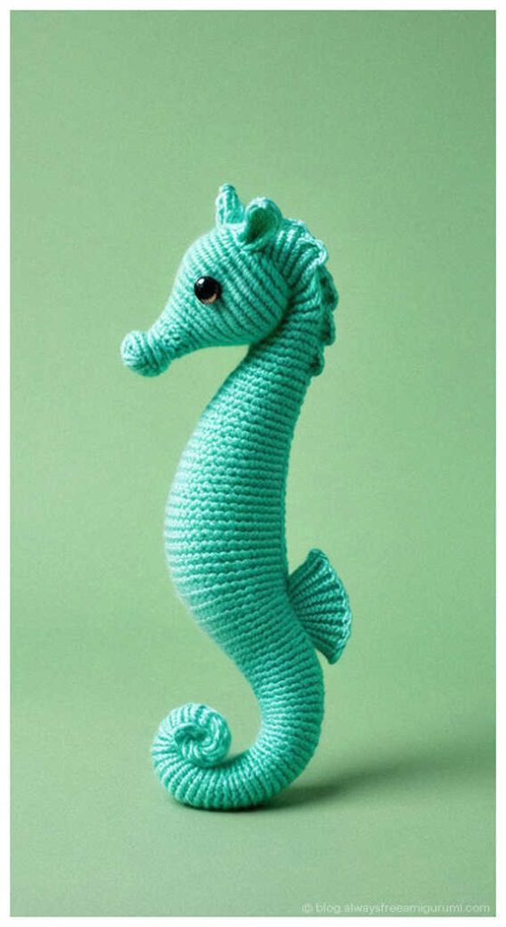 turquoise seahorse amigurumi crochet doll handmade ocean animal plush nursery decor idea
