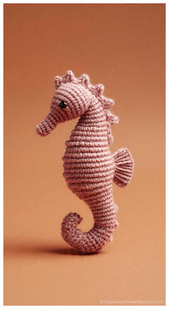 coral pink seahorse amigurumi crochet doll handmade ocean themed crochet gift idea