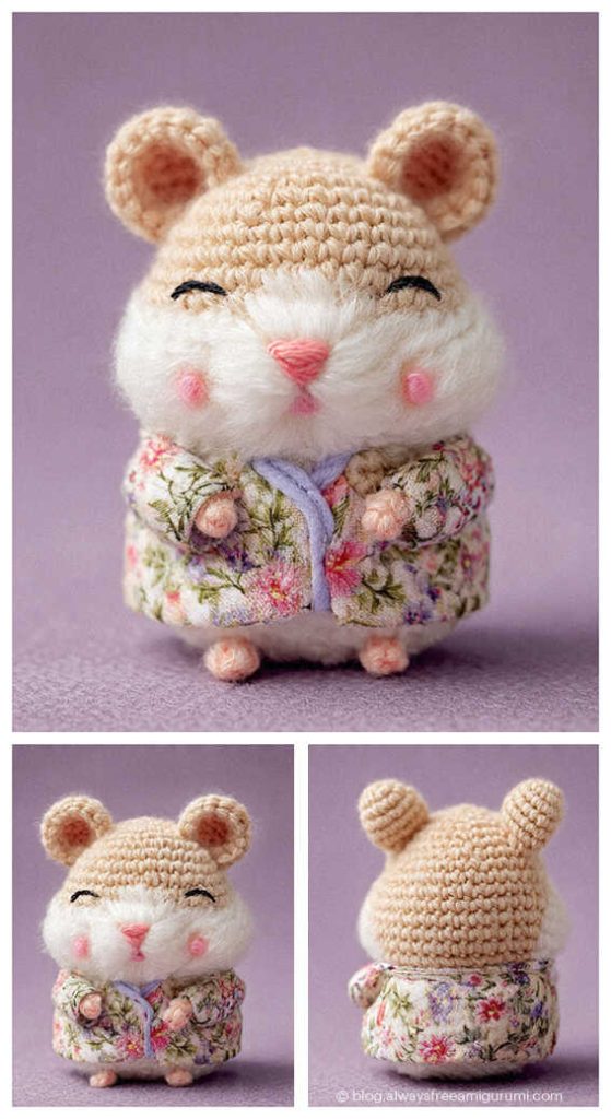kawaii hamster amigurumi crochet doll wearing floral outfit cute handmade crochet toy
