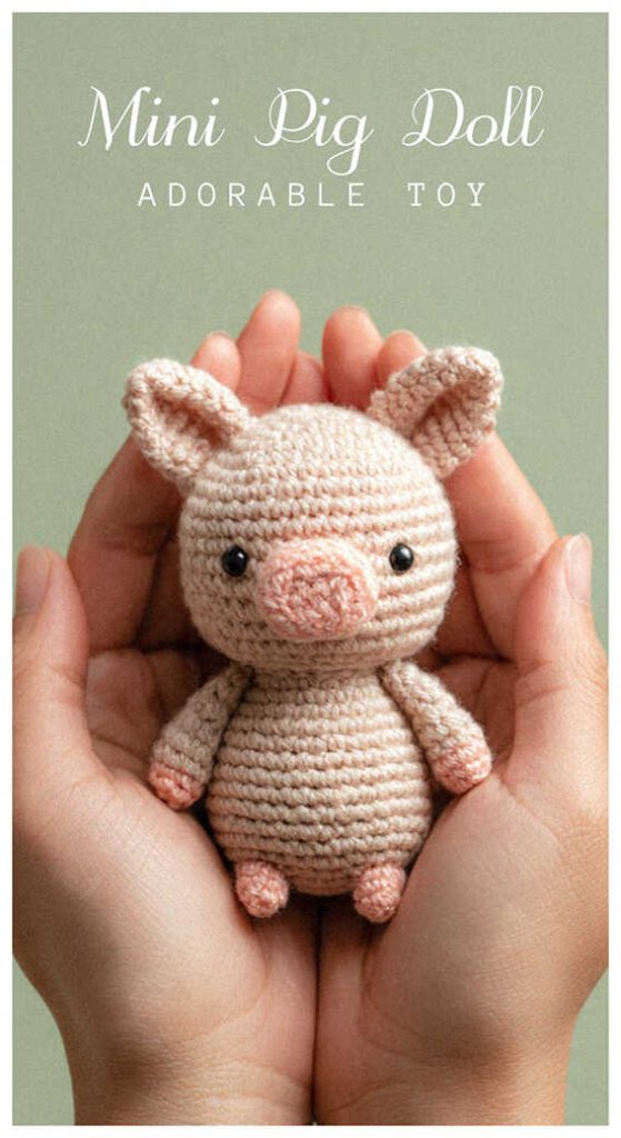 Amigurumi pig doll held in hand, tiny crochet pig plush you will love making