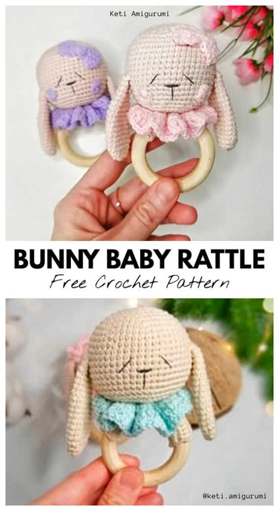 crochet bunny baby rattle free pattern cute handmade baby toy gift idea