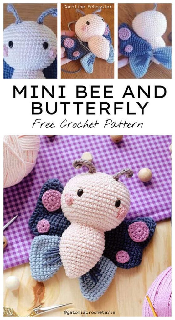 butterfly and bee amigurumi free crochet pattern beginner friendly cute handmade insect toys
