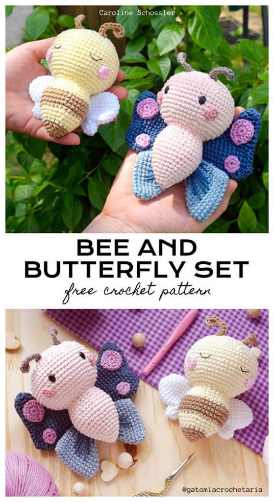 crochet butterfly and bee amigurumi free pattern cute handmade bugs perfect small gift idea