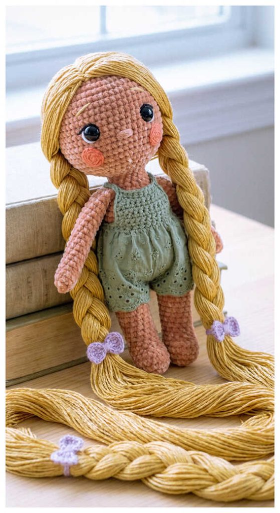 rapunzel amigurumi crochet doll long braided hair cute handmade toy idea