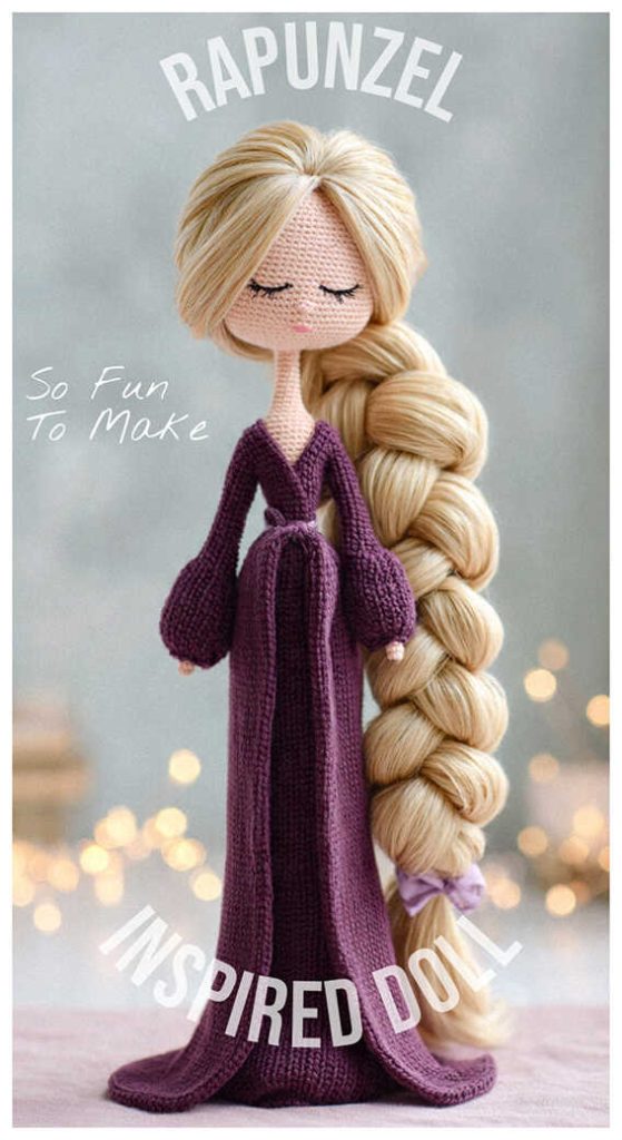 rapunzel inspired crochet doll elegant long braid cute handmade toy idea