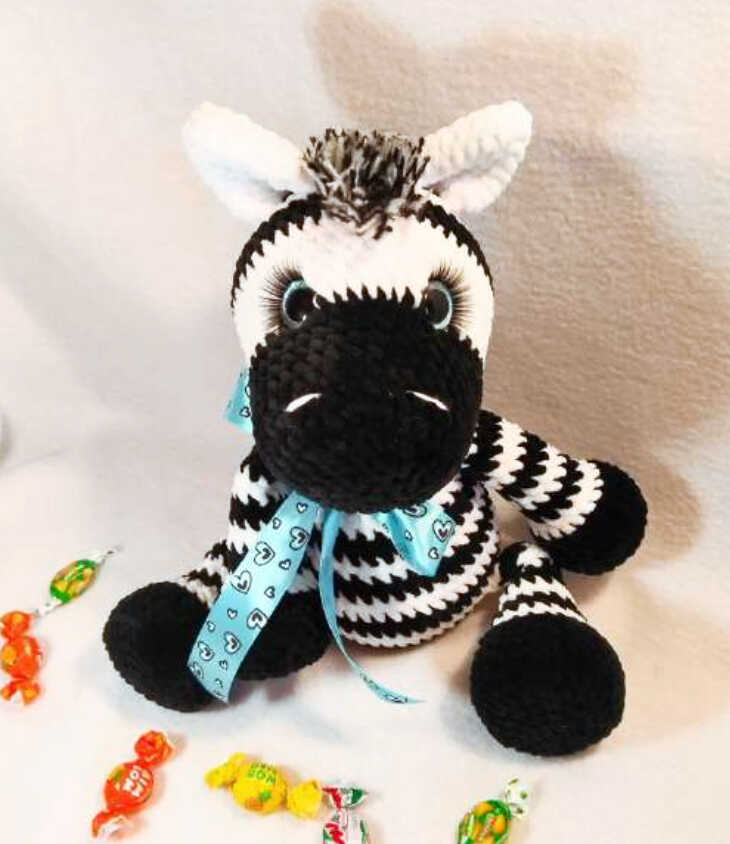 crochet zebra amigurumi sitting free crochet pattern cute handmade zebra plush toy with striped body and ribbon