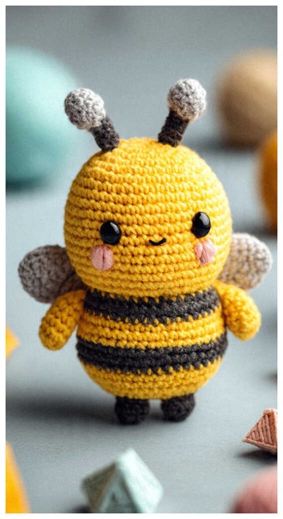 crochet bee amigurumi cute handmade bee toy free crochet pattern inspiration soft yarn detail
