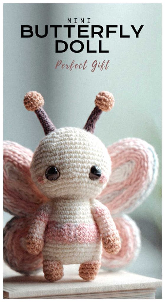mini crochet butterfly doll cute handmade butterfly toy free pattern inspiration soft yarn detail