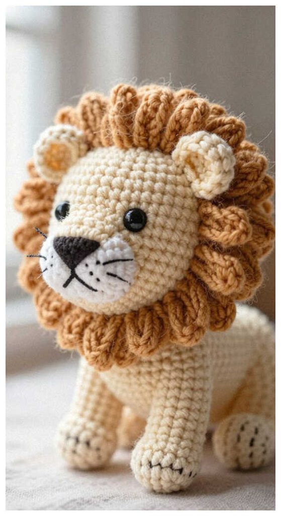 crochet lion amigurumi close up cute handmade lion toy free crochet pattern style detailed face