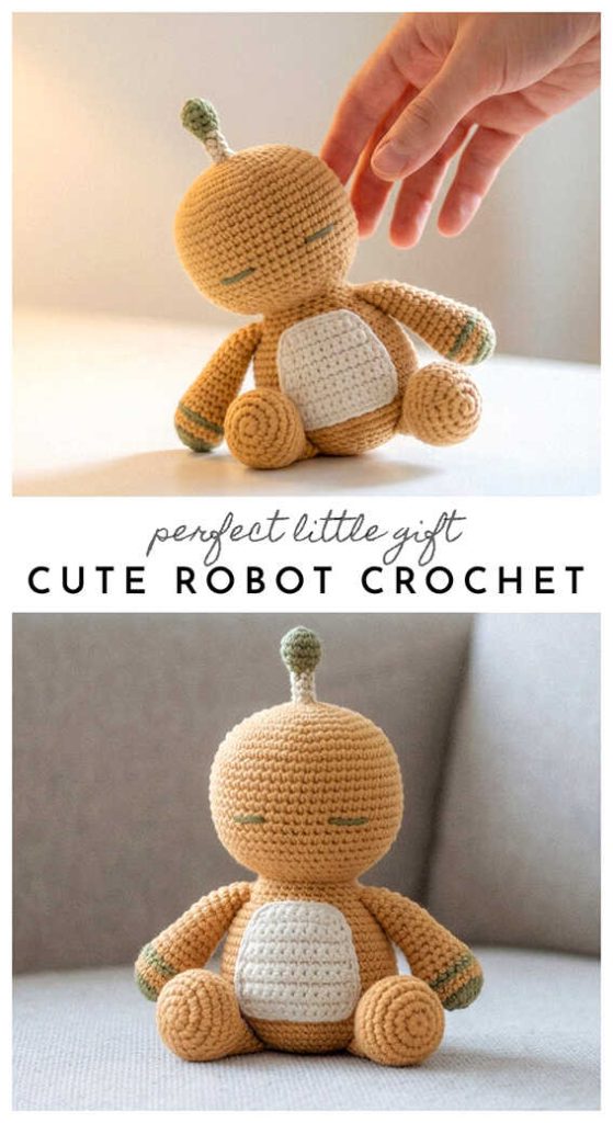 small crochet robot amigurumi sitting toy handmade robot doll free crochet pattern style