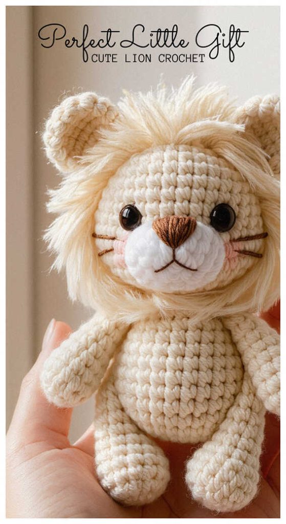 cute crochet lion amigurumi held in hand handmade lion toy free pattern inspiration gift idea