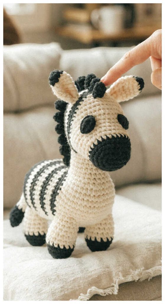 crochet zebra amigurumi standing toy cute handmade zebra doll free crochet pattern idea