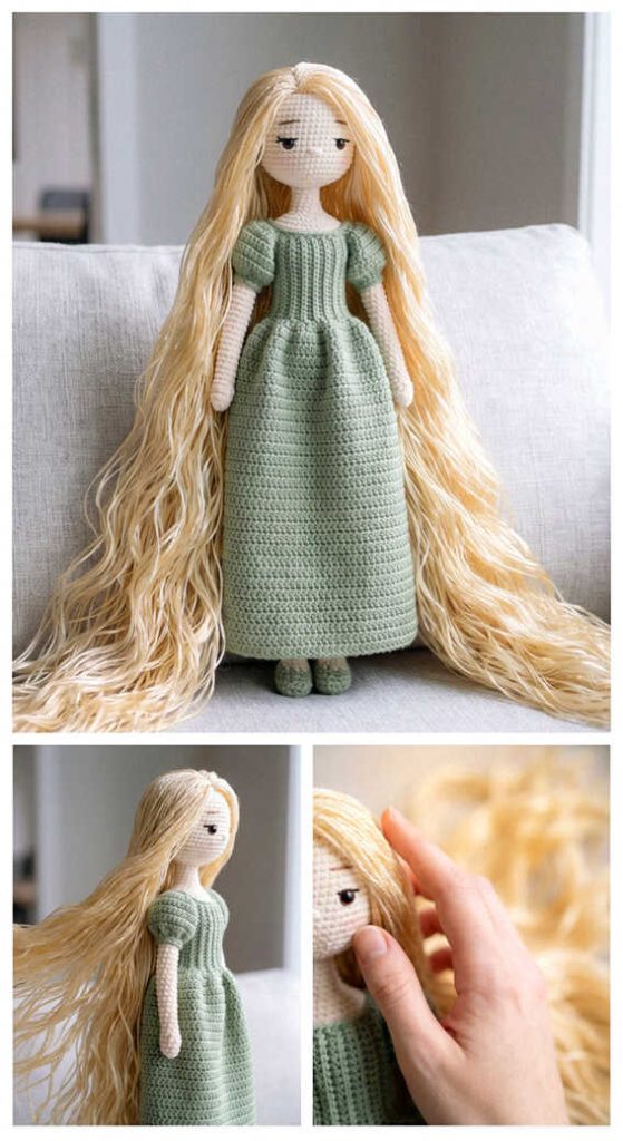 rapunzel crochet doll long flowing hair elegant princess amigurumi idea