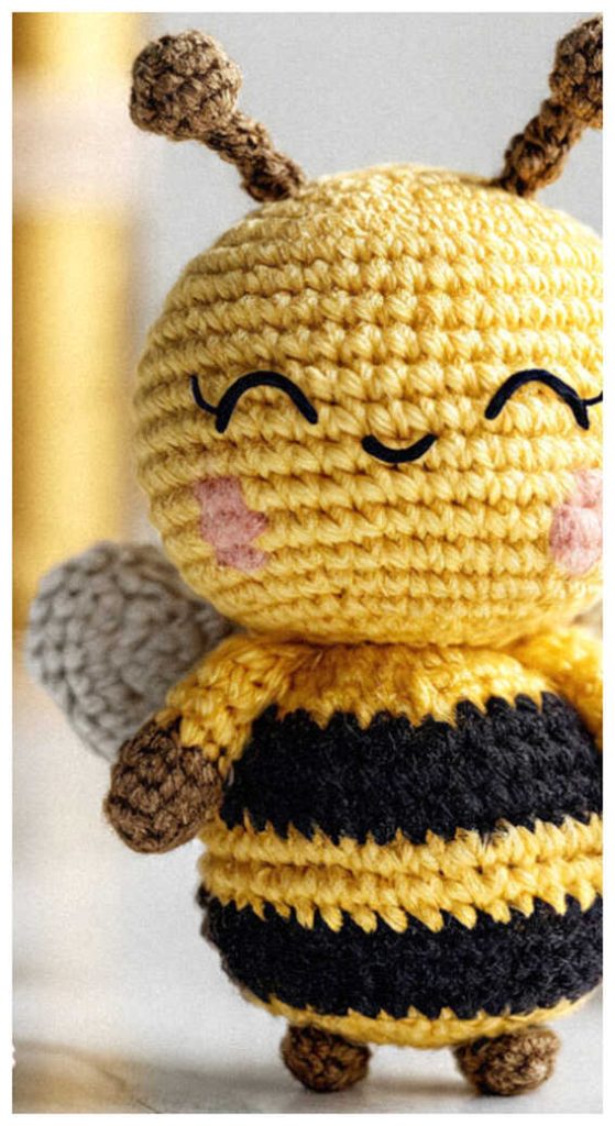 crochet bee amigurumi doll cute handmade bee toy free crochet pattern inspiration soft yarn texture