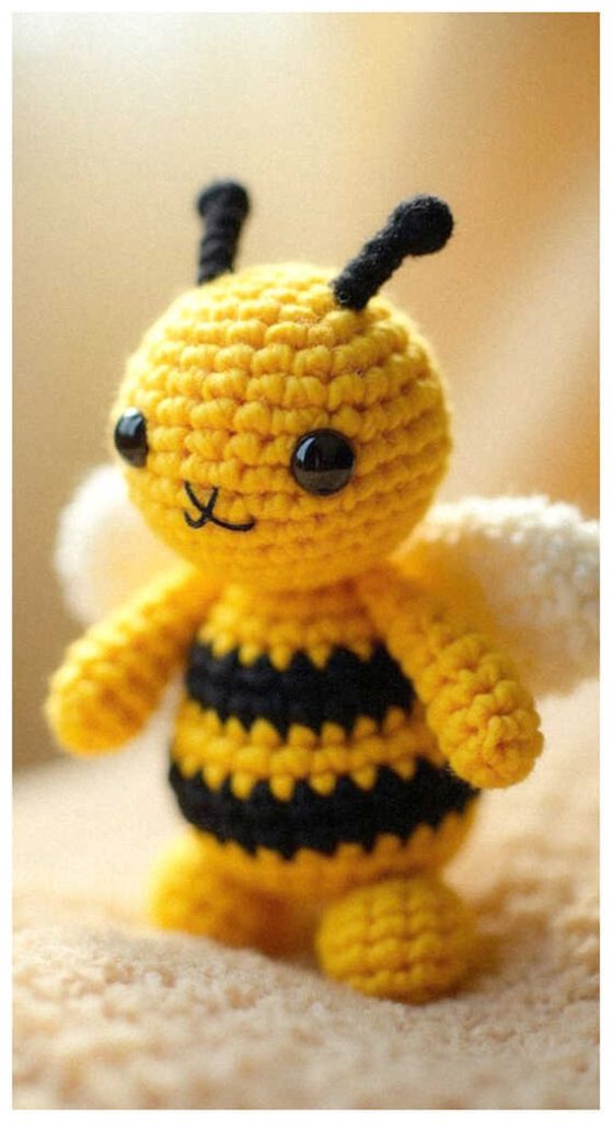 mini crochet bee amigurumi cute handmade bee toy free crochet pattern idea soft yarn detail