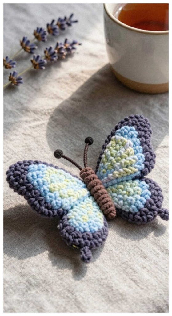 colorful crochet butterfly amigurumi cute handmade butterfly toy free crochet pattern style soft yarn