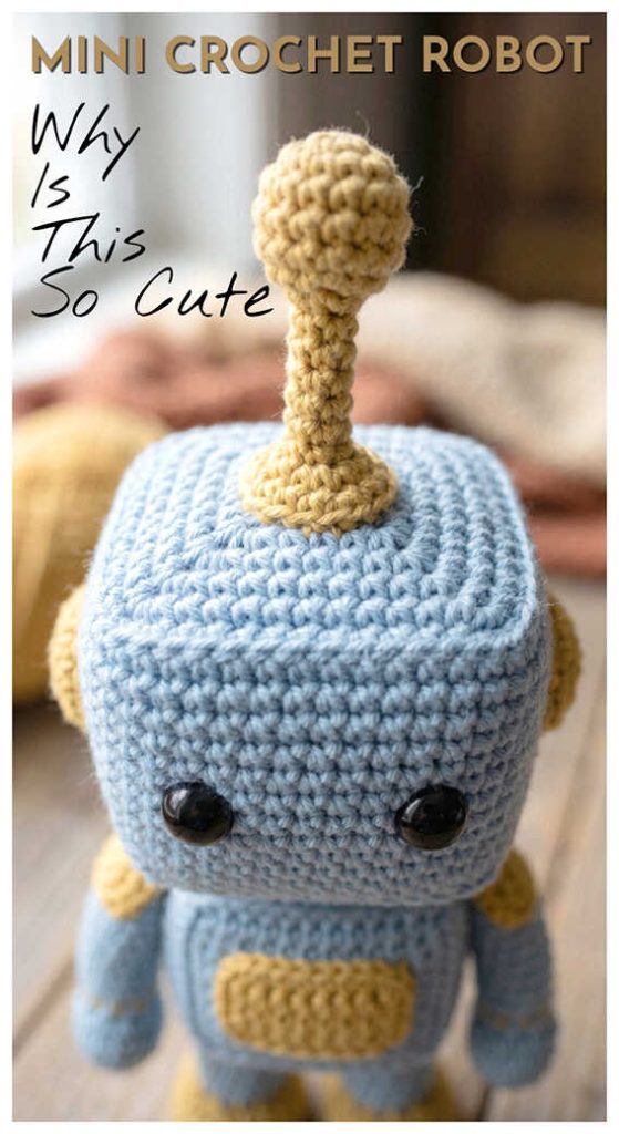 crochet robot amigurumi close up cute handmade robot toy soft yarn texture free pattern style