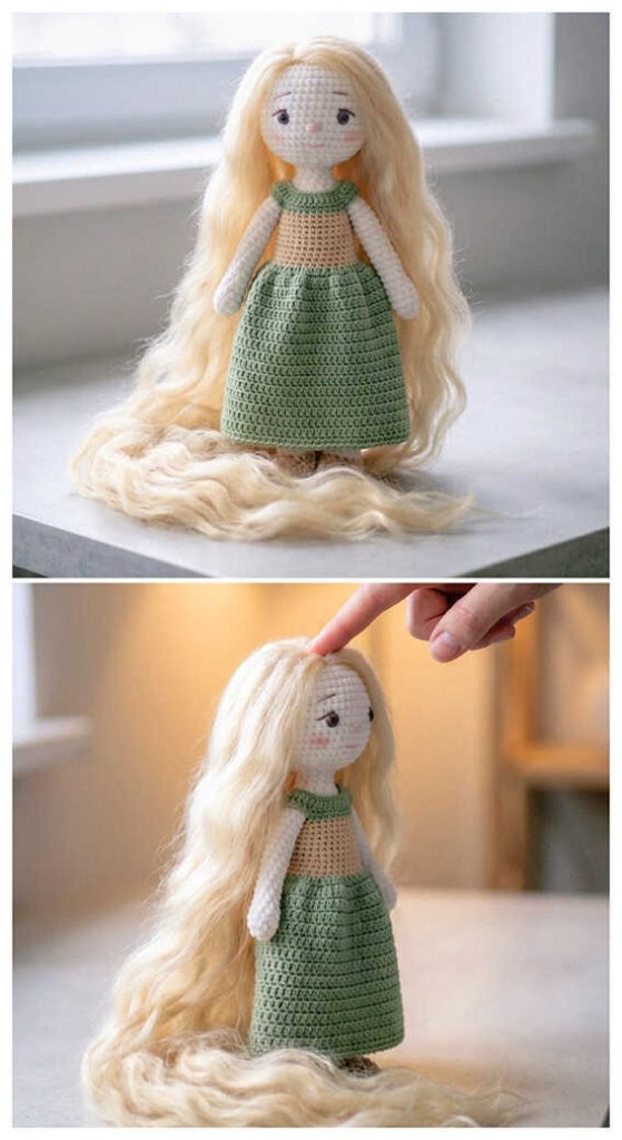 rapunzel crochet doll sitting long hair cute princess plush idea
