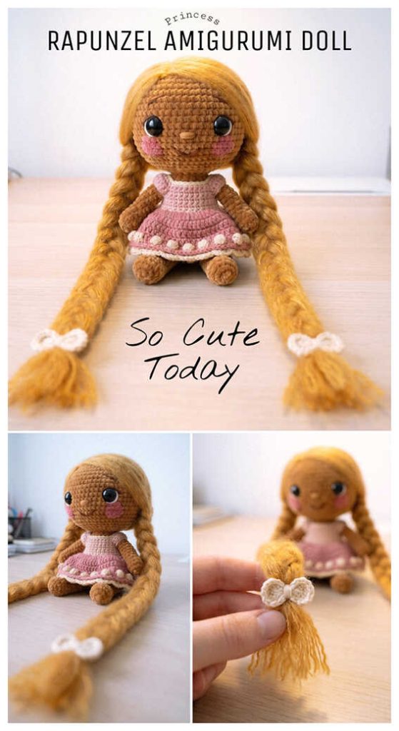 rapunzel amigurumi doll braids cute small princess handmade toy idea