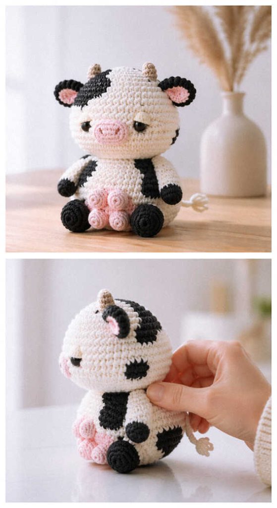 crochet cow amigurumi small doll cute handmade cow toy black and white design