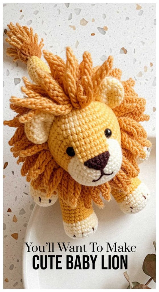 cute baby crochet lion amigurumi handmade lion toy free pattern inspiration soft yarn texture