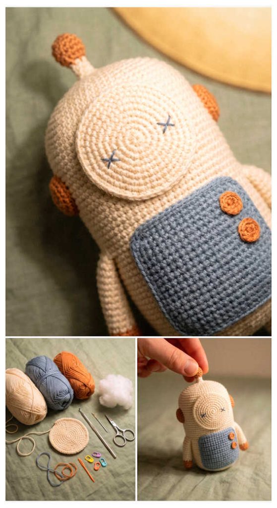 crochet robot amigurumi back view handmade robot toy free pattern inspiration crafting details