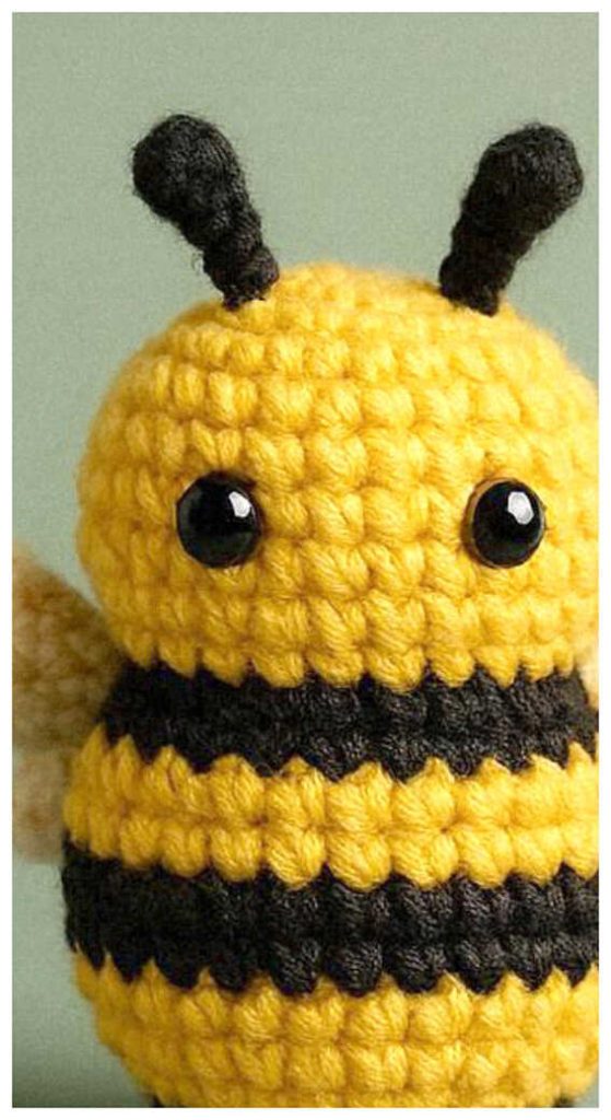 crochet bee amigurumi close up cute handmade bee toy free crochet pattern inspiration soft yarn detail