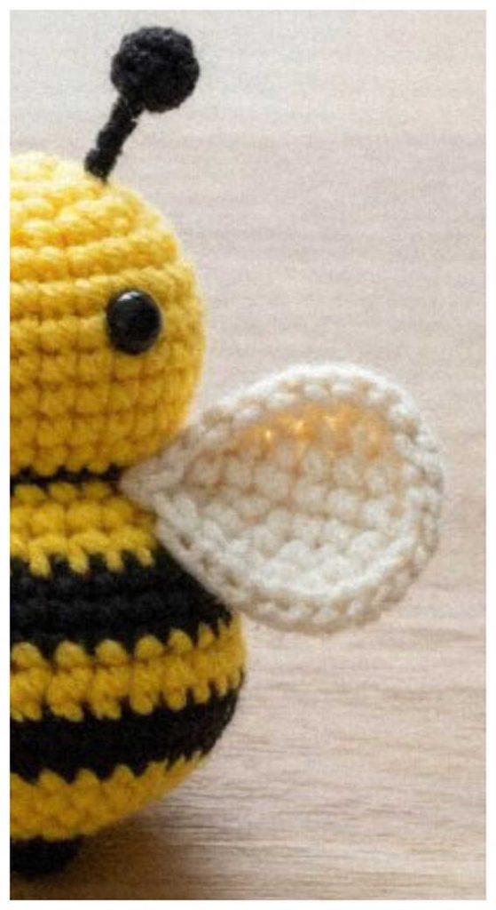 crochet bee amigurumi side view with wing detail cute handmade bee toy free crochet pattern idea