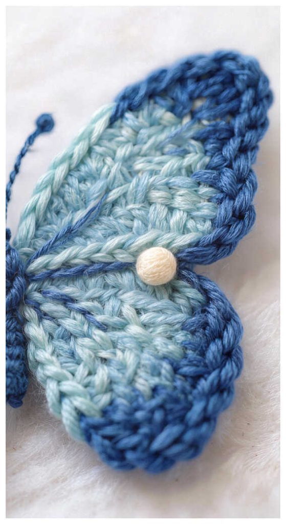 blue crochet butterfly amigurumi wing detail cute handmade butterfly toy free crochet pattern style