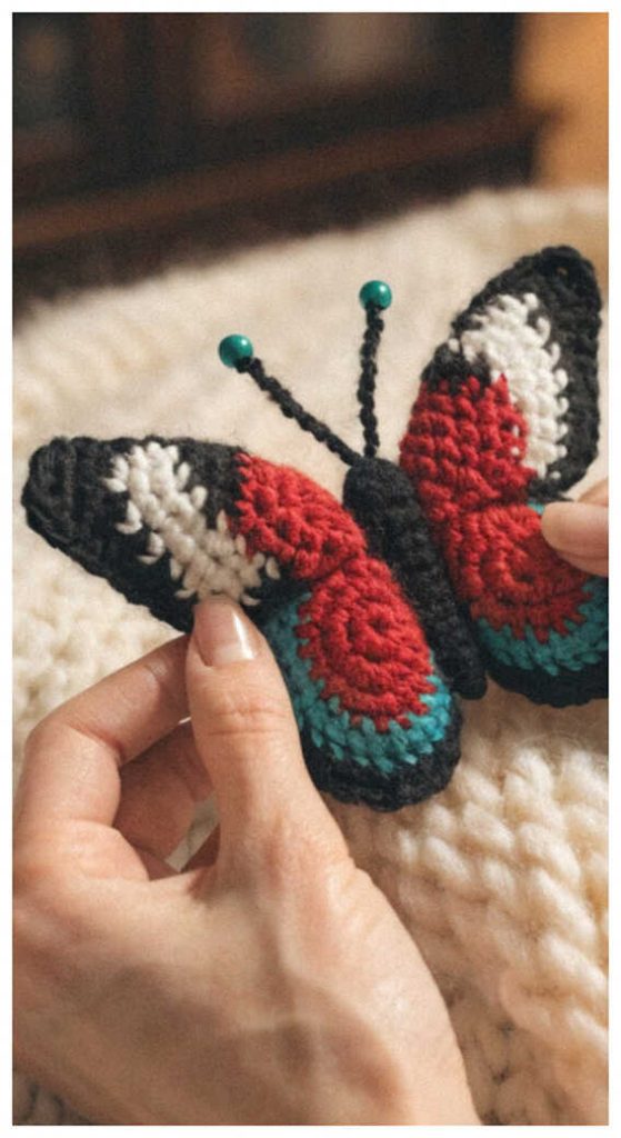 mini crochet butterfly amigurumi held in hand cute handmade butterfly toy free pattern inspiration