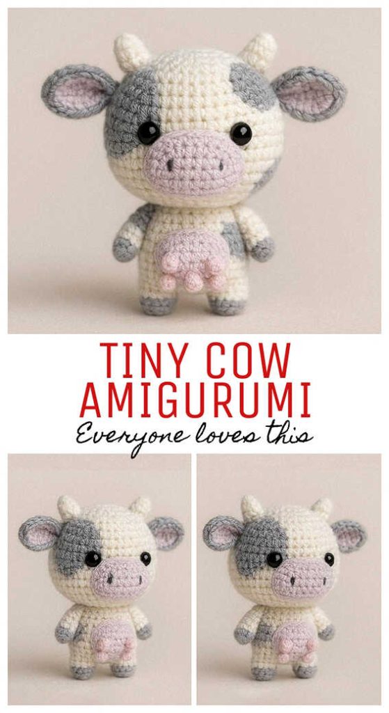tiny crochet cow amigurumi set cute handmade cow toys soft pastel colors