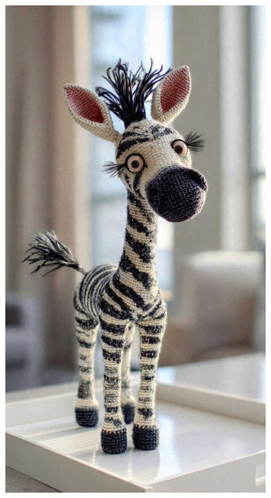 tall crochet zebra amigurumi doll cute handmade zebra toy free crochet pattern style detailed design