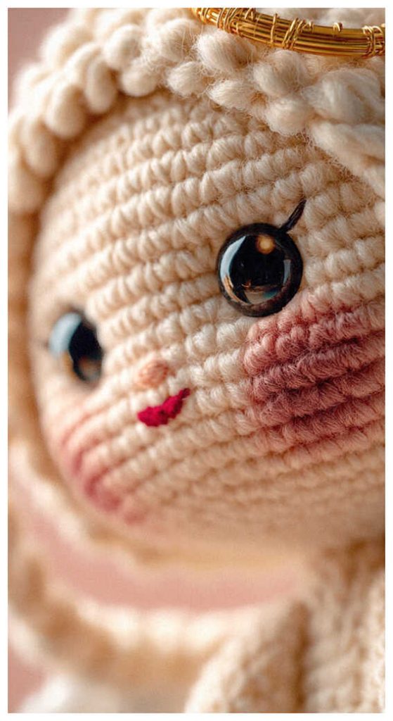 angel doll close up handmade crochet amigurumi inspiration with soft stitched face details