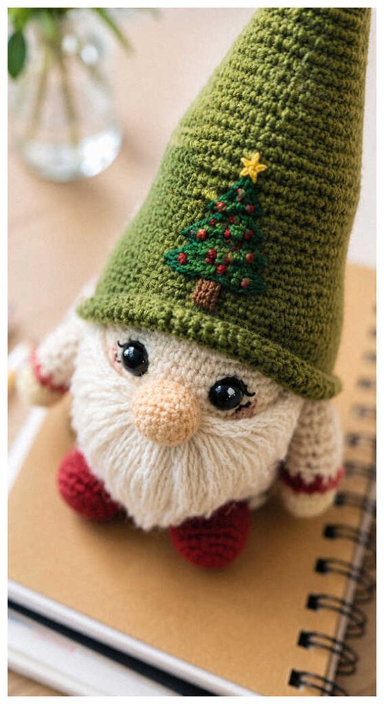 cozy gnome doll amigurumi handmade plush crochet inspiration with green hat and soft beard