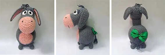 crochet donkey amigurumi free pattern front side and back view handmade donkey toy
